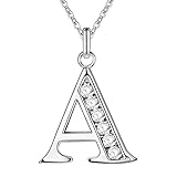 SWOPAN Initial 26 Letters Alphabet Personalized Monogram Name Charms Pendant Necklace Women Silver Link Chain Jewelry Cubic Zirconia A-Z