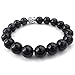 KONOV Black Agate Mens Womens Bracelet, Energy Bead, Buddha Mala, Black Silver