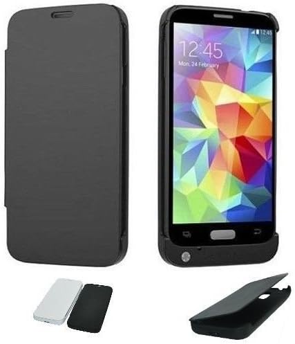 Samsung Galaxy S5 3800mAh Protector con Batería Incluida Cargador Protector Cargador Portable Protector con Cubierta de Piel y Soporte de Apoyo (Negro)