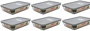 Pyrex 3-cup Rectangle Glass Food Storage Sets (3 cup Containers (Pack of 6), Grey Lid)