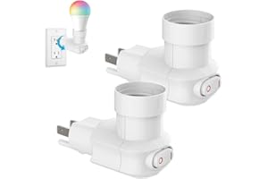 MIKWOAB 2 Pack Outlet to Socket Adapter, 360° Rotatable Plug in Light Bulb Socket with On/Off Switch, 3-Prong Outlet to E26 E27 Screw Base Bulb Socket (ETL Listed, White)