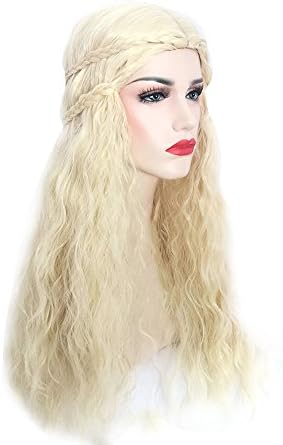 Wigs, WONOUS Game of Thrones Daenerys Long Curly Wigs Fake Hair for Cosplay Party (Light Gold)