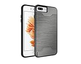 Acekool iPhone7 Plus Wallet Back Case, Smooth Brushed Metal Design Hybrid Wallet Case Protective Hard Cover Skin Card Holder For iPhone7 Plus Grey