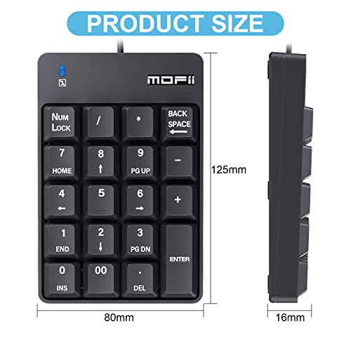 MOFii Number Pad, USB Wired Numeric Keypad 19 Keys Portable for Notebook, Laptop, MacBook, PC, Computer, Surface Pro etc - Black