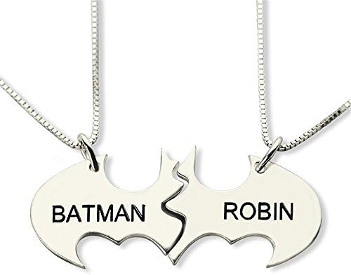 Custom Made Gift Hand Stamped Batman Name Necklace Engraved Name Necklace You Are My Superhero Best Friendship Jewelry (Silver-18 in)