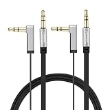 Auxiliary Cable,CableCreation [2-Pack 6FT] Flat 3.5mm Male to Male Srereo Audio Jack Cord Right Angle Compatible with Car,Home Stereos, Apple iPod iPhone iPad, Echo Dot&More,Black