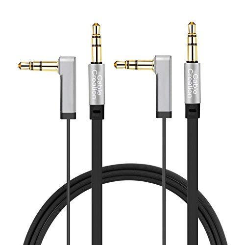 Auxiliary Cable,CableCreation [2-Pack 6FT] Flat 3.5mm Male to Male Srereo Audio Jack Cord Right Angle Compatible with Car,Home Stereos, Apple iPod iPhone iPad, Echo Dot&More,Black