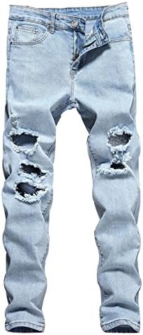 Fboards Men's Biker Skinny Distressed Ripped Slim Washed Denim Jeans (30, D880)