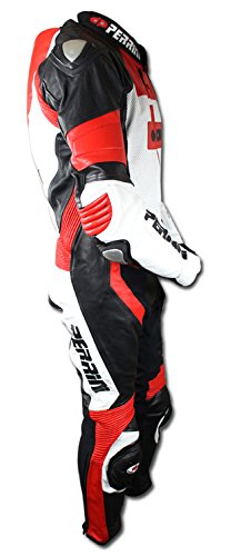 Perrini 1 Pc Red White & Black Genuine Cow Hide Leather Motorbike Riding Motorcycle Racing Suit