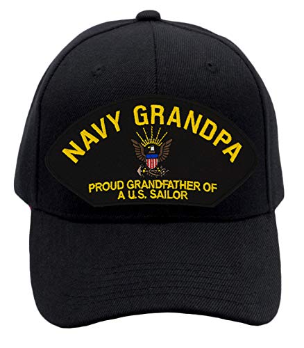 US Navy Grandpa - Proud Grandfather of a US Sailor Hat/Ballcap Adjustable One Size Fits Most (Black, Add American Flag)