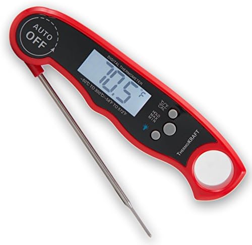 ThermoKRAFT PRO [2017 NEWEST MODEL] - Digital Instant Read Food Cooking Thermometer Probe for Kitchen, BBQ, Grilled Meat, Baby-Formula | Includes Integrated Magnet + Internal Temperature Guide (Red)