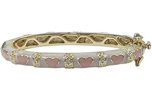 Ivy and Max Gold Finish White Enamel Pink Hearts Girls Bangle Bracelet