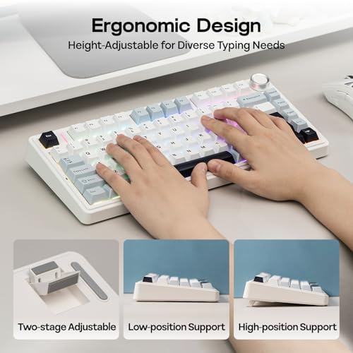 EPOMAKER x AULA F75 Gasket Mechanical Keyboard, 75% Wireless Hot Swappable Gaming Keyboard with Five-Layer Padding&Knob, Bluetooth/2.4GHz/USB-C, RGB (Light Blue, LEOBOG Reaper Switch)