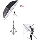 TARION 43inch 2in1 Reflective Umbrella and Light Stand with Swivel Bracket &amp; Shoe Mount Adapter Kit