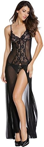 LittleLittleSky Womens Bride to Be Sleepwear Gown Sexy Lingeries ((US 14-16)XL, Black)