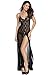 Honeystore Women's Sexy Lace and Chiffon Babydoll Nightwear Long Gown Lingerie with Thong Black, Medium(Bust:33-35 In / Waist:27-29 In), LC6143 Black