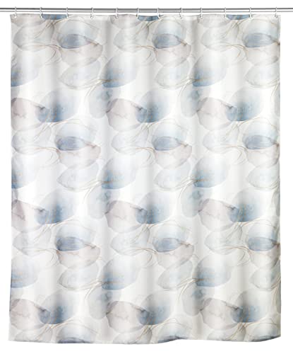 WENKO Navan anti-mould shower curtain, antibacterial textile curtain for shower and bath, washable & water-repellent, with 12 shower curtain rings for attachment to the shower rod, 180 x 200 cm