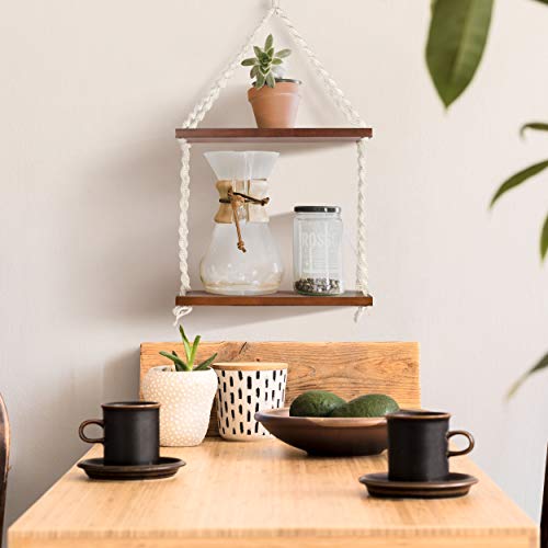 Bryte Places Macrame Hanging Rope Shelf Rustic Boho Shelf Wall Hanging