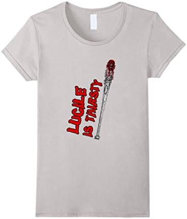 Women's Lucille Vampire Bat is Thirsty T-Shirt Zombie Slugger Tshirt Medium Silver