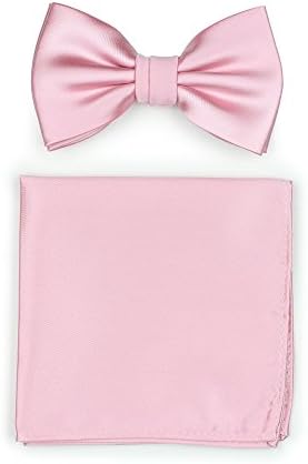 Bows-N-Ties Men's Solid Adjustable Pre-Tied Bow Tie and Pocket Square Set