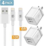 Phone Charger 10ft+6ft Cable with Plug (4 in 1), YANME 2 Pack Dual USB Wall Charger Adapter with 2 Pack Long Charging Cord Compatible with Phone Xs Max XR X 8/7/6S Plus SE/5S/5C, Pad Pod(UL Certified)
