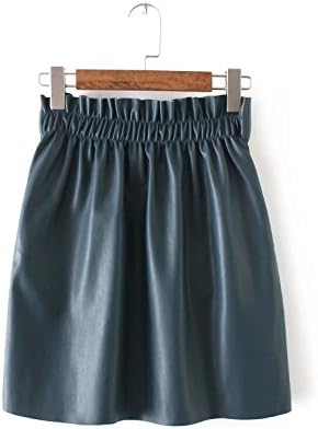 autumn fashion women solid color brief match all elastic waist pu leather skirt ladies casual skirts saias