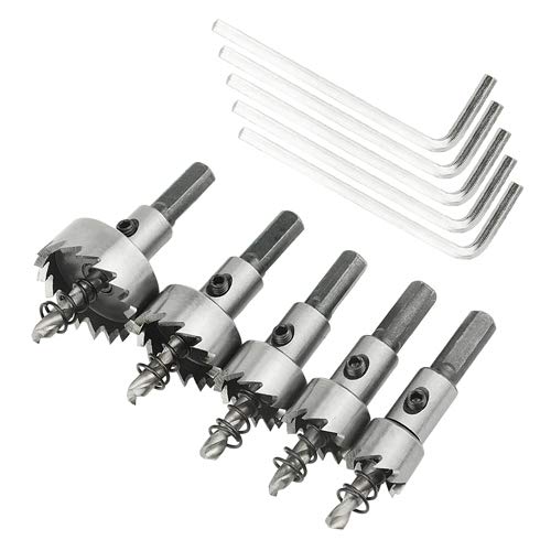 BGTXINGI 5 Piece High Speed Steel Hole Saw Drill Bit Aluminum Plate Hole Saw Cutting Kit Drill Bits Opener Cutter Tool Drilling Bit Set 16mm 18.5mm 20mm 25mm 30mm
