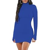 Yajedo Women Long Sleeve Mock Neck Mini Dress 2025 Bodycon Ribbed Slim Fit Pencil Cocktail Club Night Dresses