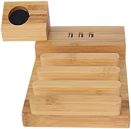 3 Ports USB Charging Station,Bamboo Multi-Port Charger Charging Desktop Organizer for Phone,iPone,iPad,38mm/42mm Apple Watch Stand.