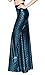 Fancy Wetlook Fish Scale Mermaid Sequin Long Maxi Skirts Gown for Women Blue XL