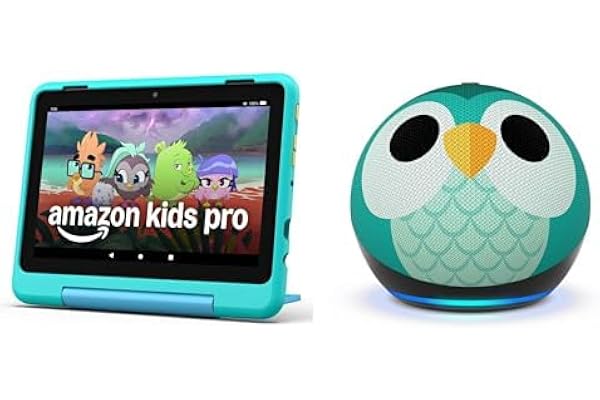 Amazon Kids Entertainment Device Bundle Including Fire HD 8 Kids Pro Tablet (32GB, Hello Teal) + Echo Dot Kids (Owl)