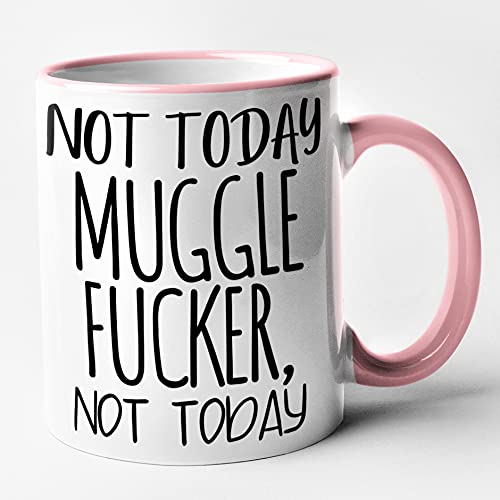 Funny Rude Wizard Mug - Not Today Muggle Fucker, Not Today (Pink)