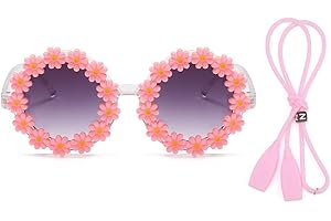 FBHLZ Round Flower Sunglasses for Girls with Strap Girls Flower Shaped Cute Glasses UV 400 Protection Outdoor Beach Girl Boy