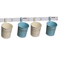 KIKISUM Metal Hanging Flower Pots Mini Iron Garden Balcony Planters Bucket Holders Pack of 4 (2Green+ 2White)