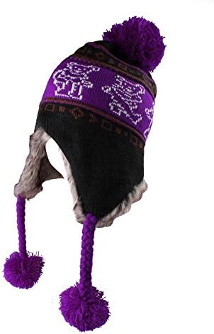 Grateful Dead Knit Ski Hat with Ear Flaps Faux Fur Lining and Pom Pom - 4 Designs