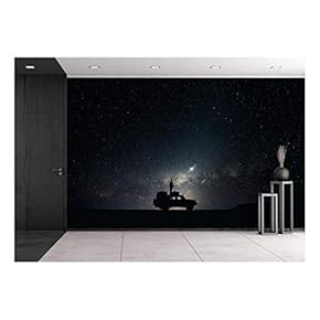 Man Stand on The Car Under Starry Night - Removable Wall Mural | Self-Adhesive Large Wallpaper - 66x96 inches