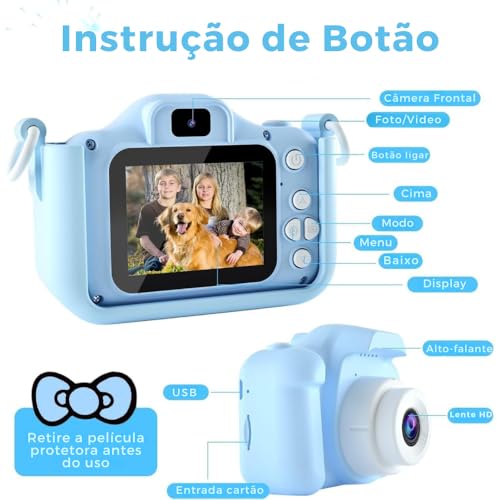 Câmera Digital Infantil Portátil – Recarregável, Com Tela LCD, Jogos e Vídeo HD – Presente Criativo para Crianças de 4 a 12 Anos – Antichoque, Fácil de Usar (Azul)