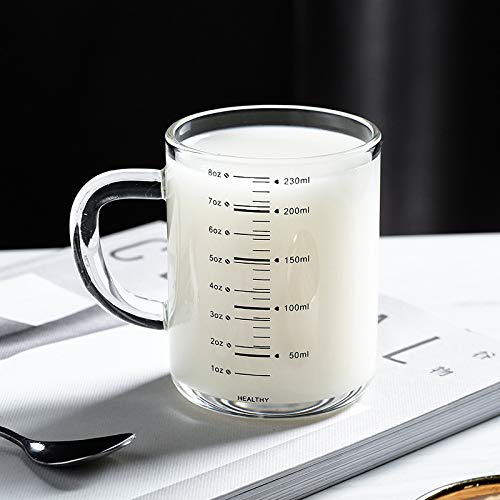 Glass Measuring Cup, 230ml Heat Resistant High Borosilicate Measuring Jug for Kids Adult Thickened Ounce Scale Measure Mug for Microwave Baking Milk Juice Iced Tea Coffee