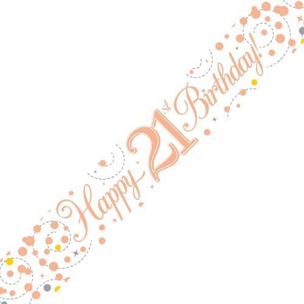 9ft Banner Sparkling Fizz 21st Birthday White & Rose Gold Holographic