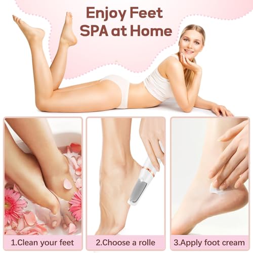 Electric Callus Remover for Feet, Professional Rechargeable Foot File Kit for Hard Dead Dry Cracked Skin Heels Care,Effective Pedicure Tools with Replacement Roller Heads Storage Bag