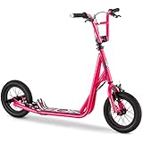 Mongoose Expo Scooter, Featuring Front and Rear Caliper Brakes and Rear Axle Pegs with 12-Inch Inflatable Wheels, Pink/Black