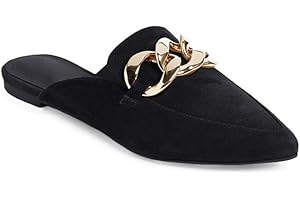 Juliet Holy Womens Mules Flats Pointed Toe Backless Loafers Slip on Metal Chain Slides