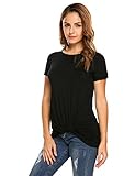 Zeagoo Women's Boatneck Solid Basic Short Sleeve Dolman Top with Knot on Hemline