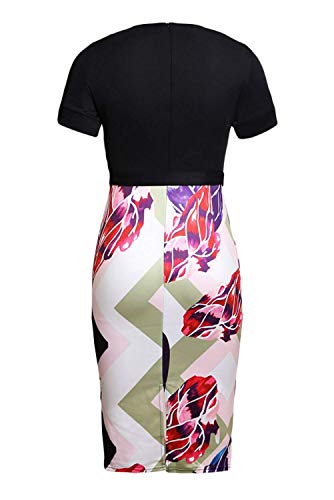 HUUSA Womens Black Party Pencil Wedding Dresses Work Casual Office Midi Dresses Oneck Patchwork Knee Length Dress XL Black