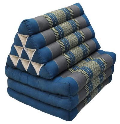Kapok Thaikissen, Yogakissen, Massagekissen, Tantrakissen, Sitzkissen, Strandkissen, Meditationskissen - Blau/Grau (Dreieck m