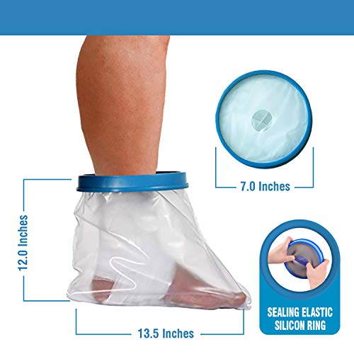 WilscoÂ® Waterproof Foot and Ankle Cover for Shower ~ Keep Bandages & Dressings Dry in The Shower ~ Reusable + Submersible