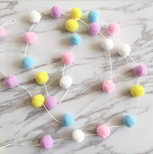 SZETOSY Pom Poms Garlands - GOODCHANCEUK 2 x Felt Ball String 2M Hanging Ornaments Handmade Pom Pom Decoration For Kids Bedroom Party Birthday Blue+Yellow+Purple+White+Pink — image 1