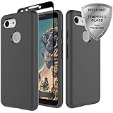 Google Pixel 3 case, ChangeJ Heavy Duty Shockproof Reinforced Hard PC Frame and TPU Bumper with Tempered Glass Screen Protector Protective Case for Google Pixel 3 - Black