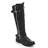 Forever Mango-21 Women's Winkle Back Shaft Side Zip Knee High Flat Riding Boots Black 9