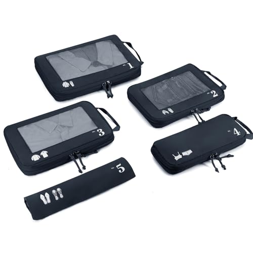 ECOHUB 5 Set Compression Packing Cubes for Suitcase, Tear-resistant Travel Organizer Sets with Shoes Bag, Luggage Packing Organizer, Vacation Travel Essentials & Travel Accessories for Men(Dark Blue)